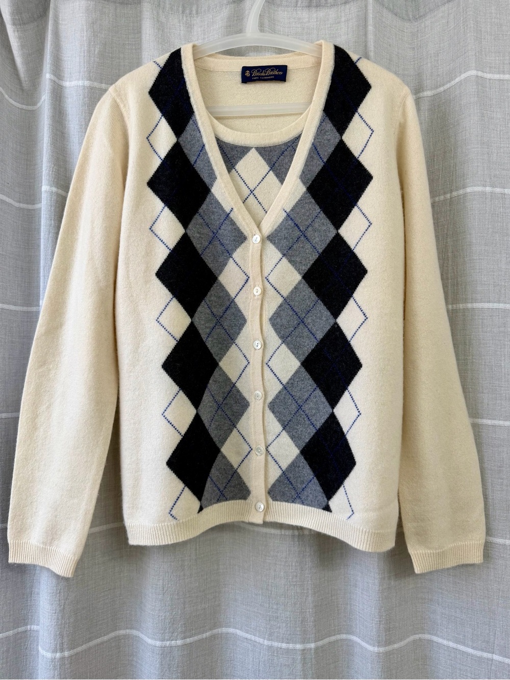 Brooks Brothers 100% Pure Cashmere Argyle Twin Set Cardigan & Shell Tank